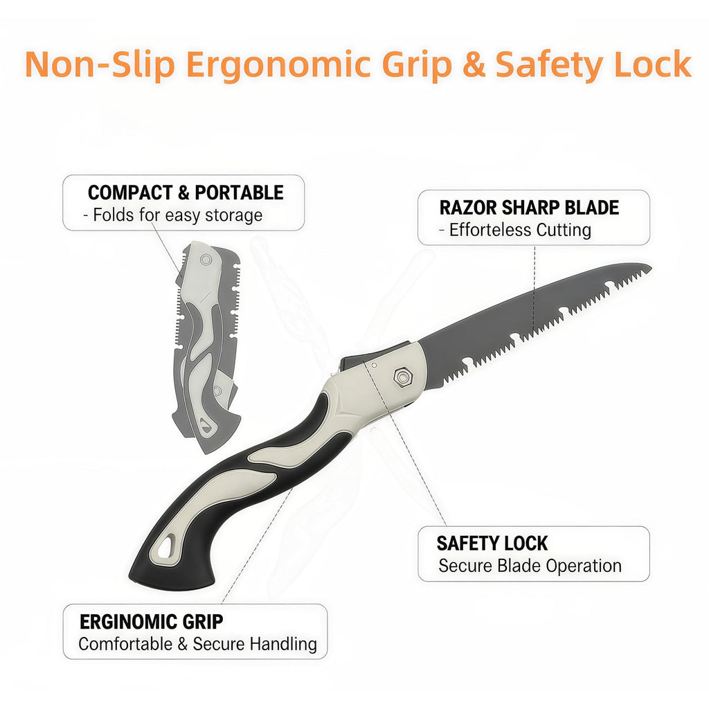 Heavy-Duty 5-Piece Gardening Tool Set – 3 Pruning Shears & 2 Folding Saws, Stainless Steel Blades, Ergonomic Handles, Compact Storage – Ideal for Trees, Shrubs, Camping, and Gift-Giving
