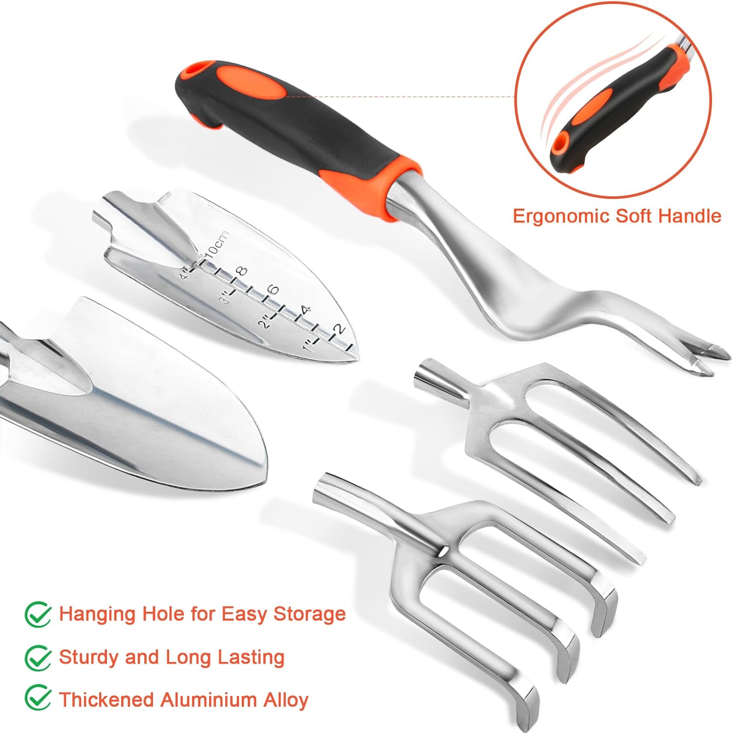 Garden Tools Set, 8 Piece Gardening Tools Set with Non Slip Ergonomic Handle, Heavy Duty Garden Tool Set with Storage Bag, Gardening Kit for Women, Garden Hand Tools Gift for Women and Men, Orange