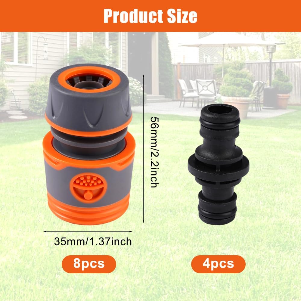 8 pieces garden hose connector 1/2 inch, garden hose fittings, hose coupling, double plug, hose connector set, garden hose accessories, garden hose connection set garden tool, lawn