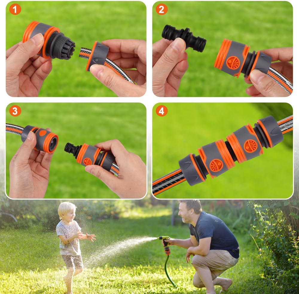 8 pieces garden hose connector 1/2 inch, garden hose fittings, hose coupling, double plug, hose connector set, garden hose accessories, garden hose connection set garden tool, lawn