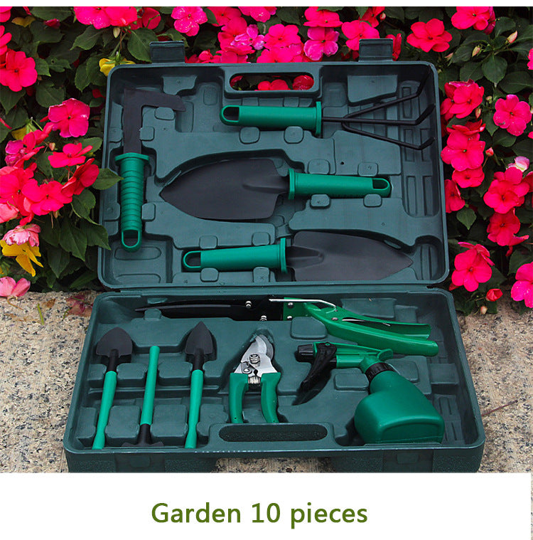 10-Piece Green Professional Garden Tool Set with Carrying Case - Ergonomic Gardening Kit for Digging, Weeding & Pruning