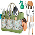 Premium 9-Piece Stainless Steel Garden Tool Set with Durable Storage Tote Bag – Heavy Duty Gardening Hand Kit with Ergonomic Wooden Handles, Pruning Shears and Spray Bottle