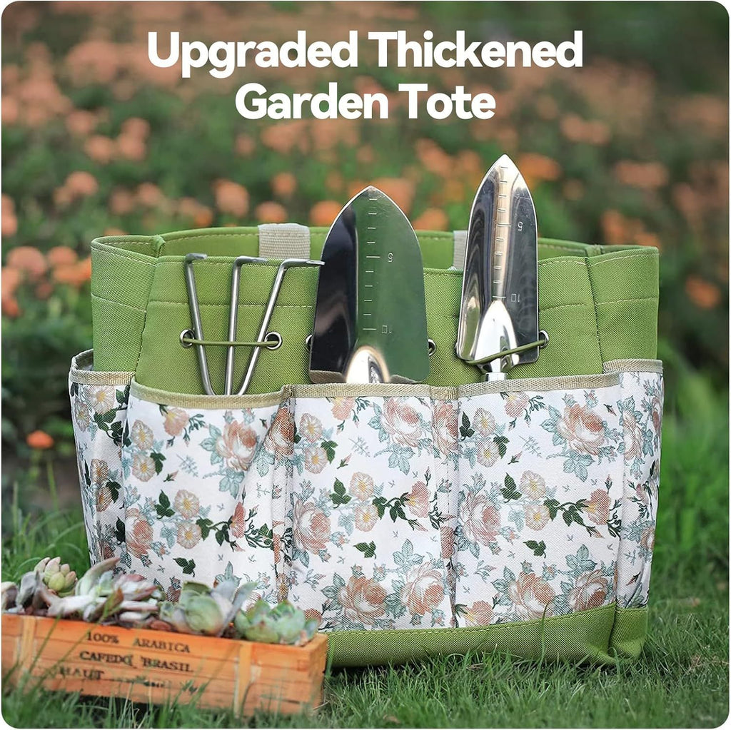 Premium 9-Piece Stainless Steel Garden Tool Set with Durable Storage Tote Bag – Heavy Duty Gardening Hand Kit with Ergonomic Wooden Handles, Pruning Shears and Spray Bottle