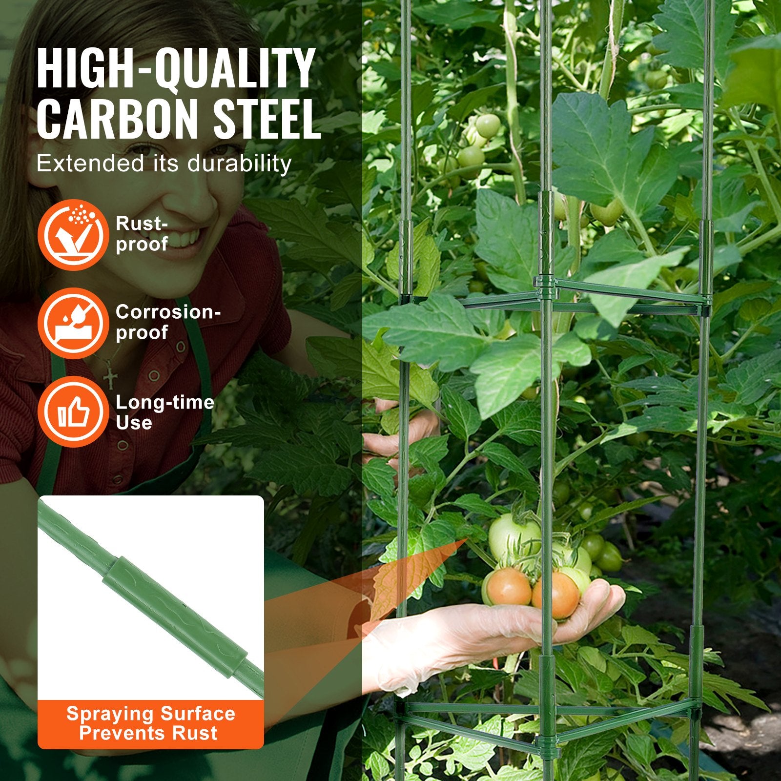 6 Packs Tomato Cages for Garden, 1230 mm Tomato Trellis Plant Stakes Support, Stackable Tall Plant Support Cage, for Raised Garden Bed, Vegetables Flowers and Climbing Plants