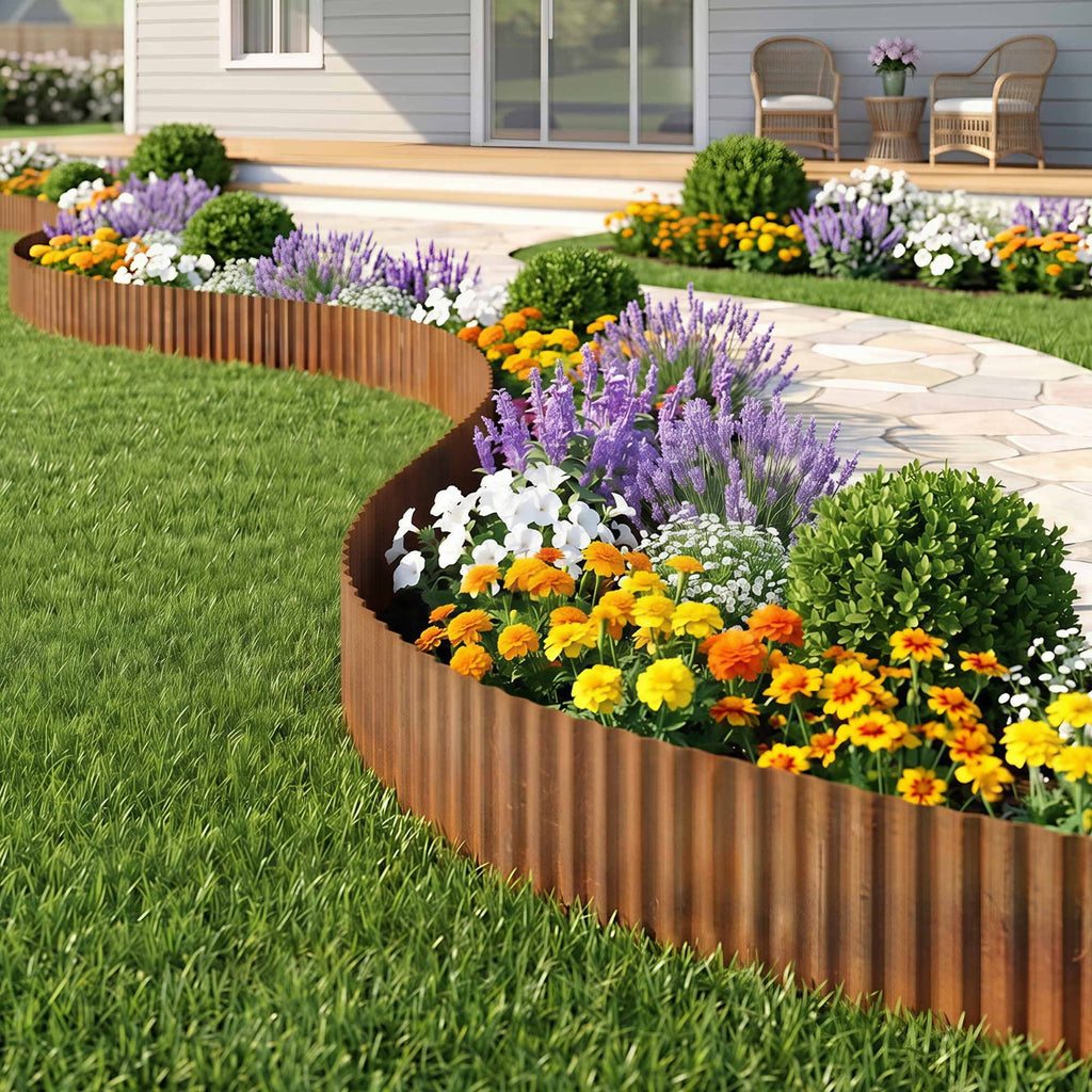 Green Fingers Garden Edging 10ft Metal Flexible Garden Border Corrugated Steel Lawn Edging Rust