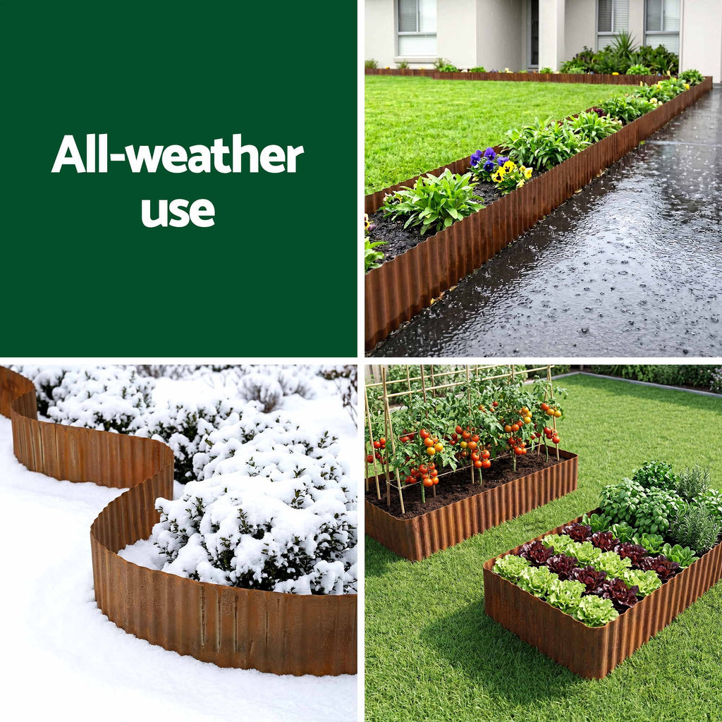 Green Fingers Garden Edging 10ft Metal Flexible Garden Border Corrugated Steel Lawn Edging Rust